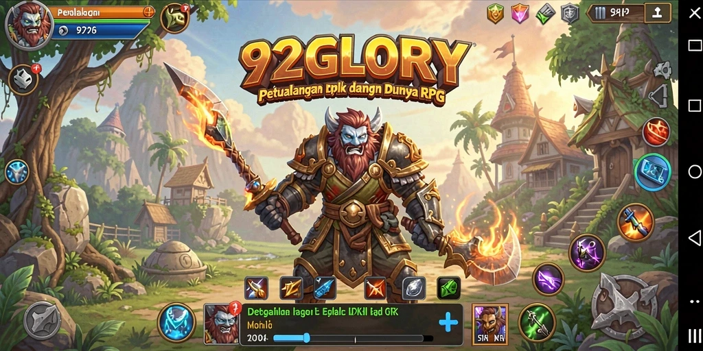 Screenshot utama menampilkan aksi seru pertarungan RPG di 92GLORY.