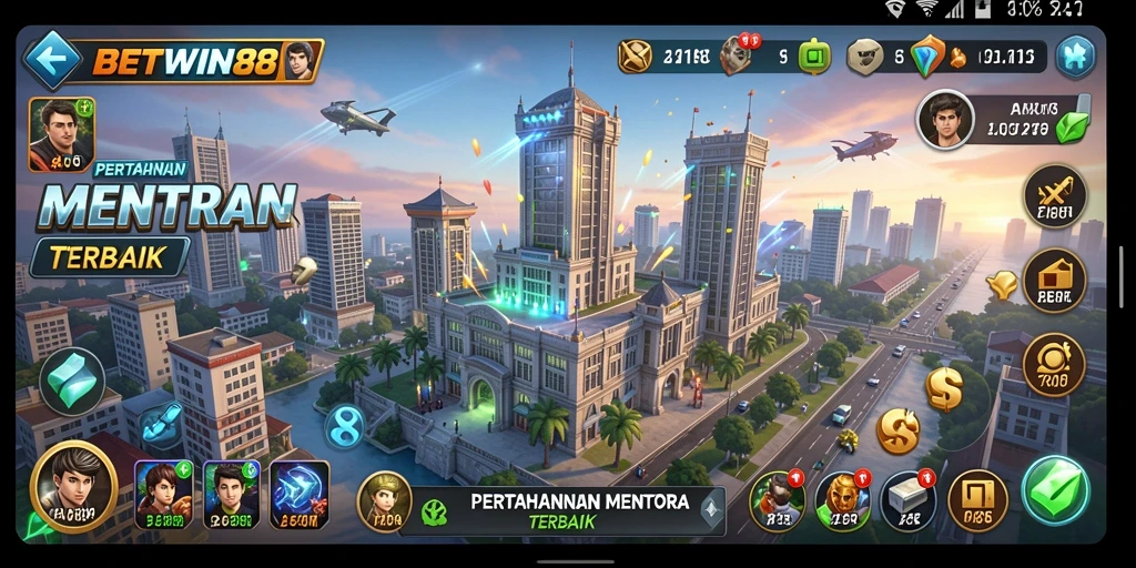 Tampilan gameplay BETWIN88 dengan menara pertahanan yang strategis.