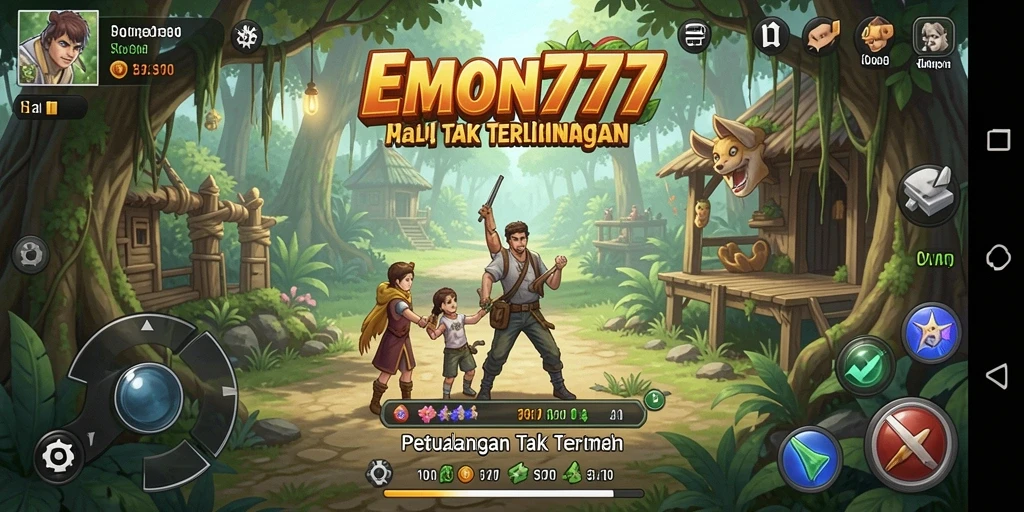 Tampilan gameplay seru dari EMON777 yang penuh petualangan.