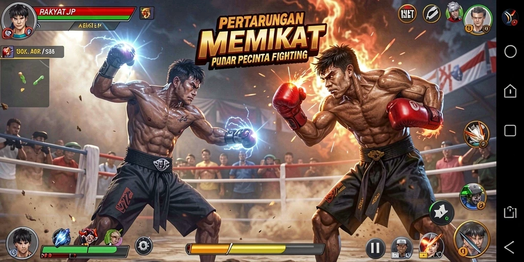 Tangkapan layar RAKYATJP menampilkan suasana pertarungan yang seru dan mendebarkan.