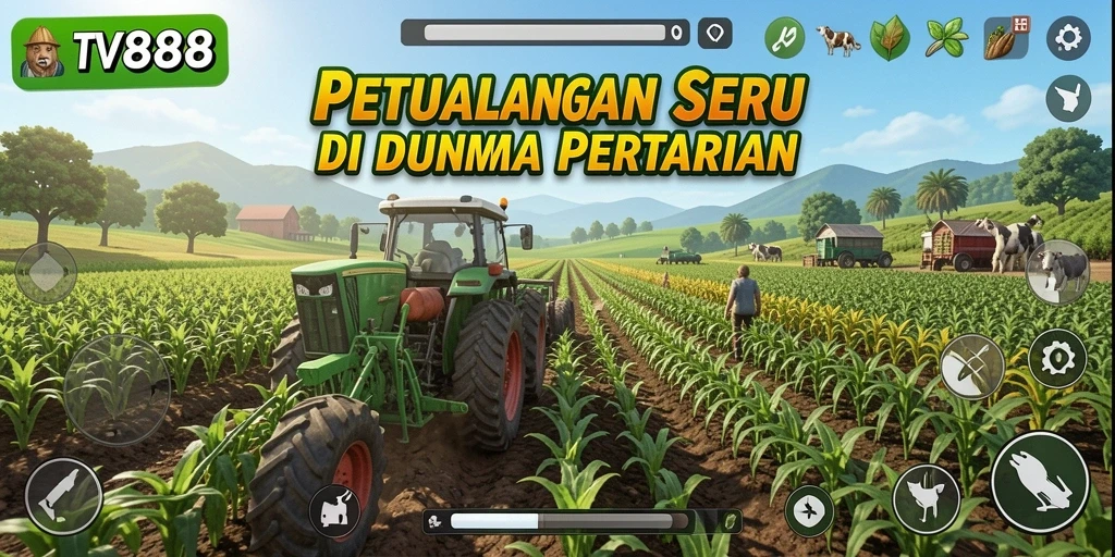Screenshot utama TV888 menampilkan momen kesibukan pertanian.